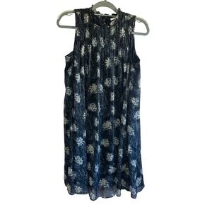 Joie Women's Small Navy Blue Batik Ruffled Neck‎ Sleeveless Dress Lined Small